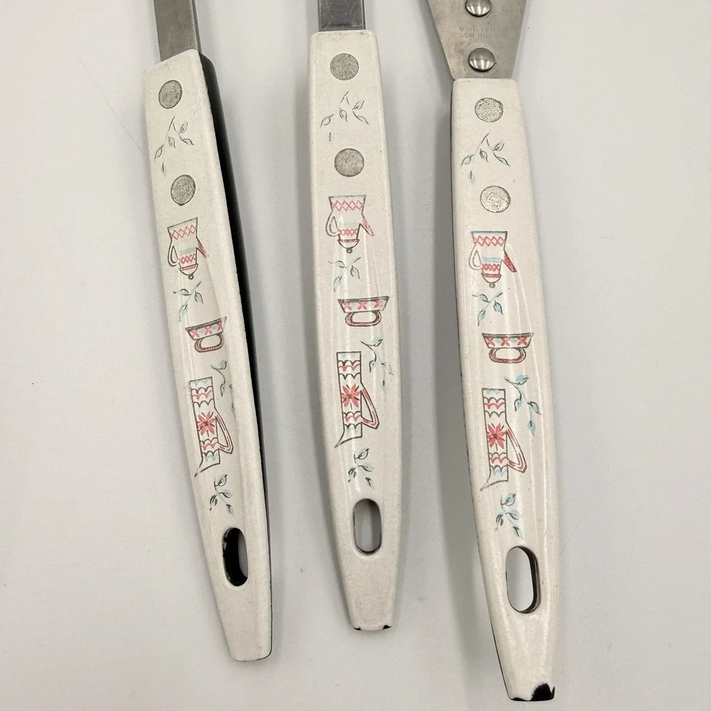 Vintage Floral Handle Serving Set MCM Retro Kitchenware Hostess Set USA